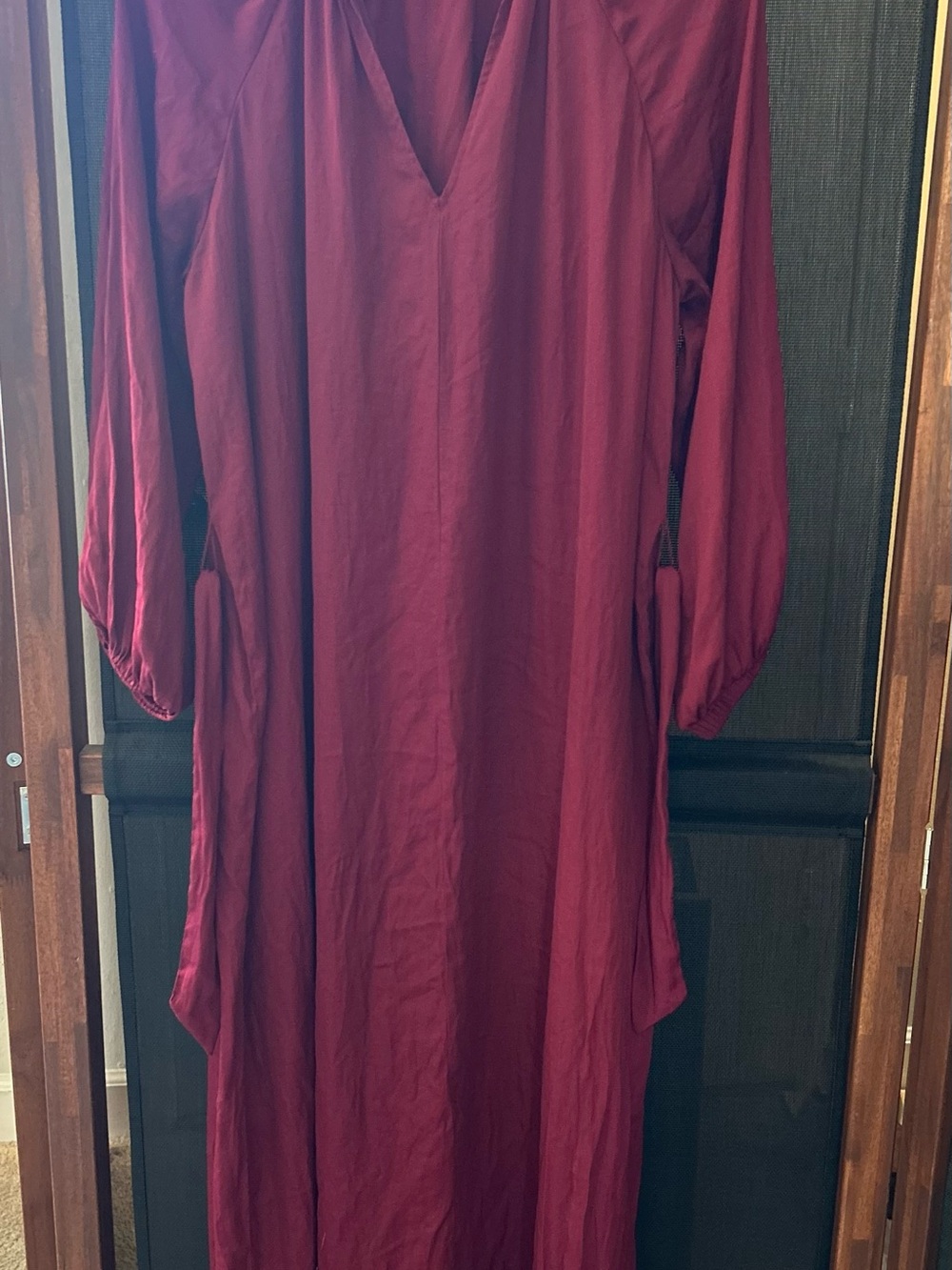 GAP Long Sleeve V-Neck Maxi Dress in Wine